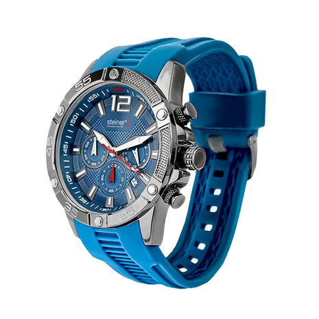 Steiner Reloj para caballero ST25384ME azul con cronógrafo y correa de silicón