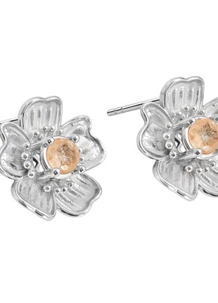 Tanya Moss Broqueles Florecer Flor Pequeña con Cristal Champagne YE2874 plata .925