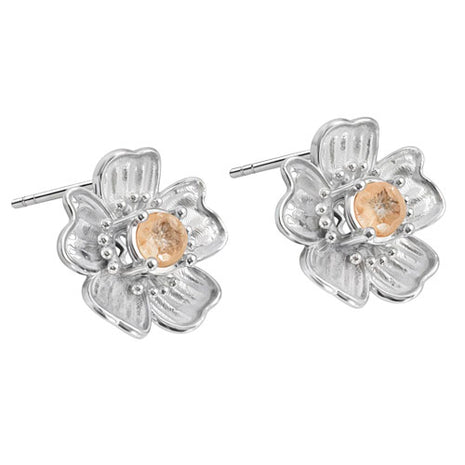 Tanya Moss Broqueles Florecer Flor Pequeña con Cristal Champagne YE2874 plata .925