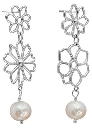 Tanya Moss Broqueles Flor Largos con Perla Verano YE2882 plata .925