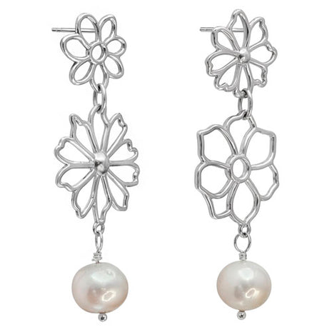 Tanya Moss Broqueles Flor Largos con Perla Verano YE2882 plata .925
