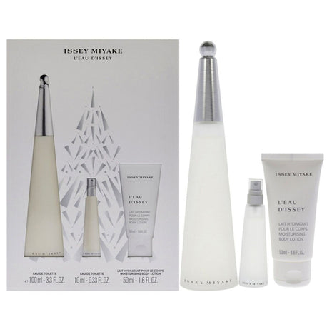 Issey Miyake Set 3 pzas L'eau d'Issey edt 100 ml / crema corporal 50 ml / Mini 10 ml. Dama
