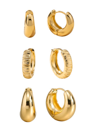 Zvezda Set de 3 Arracadas ZAR-CH-SET-3P diferentes diseños chapa de oro amarillo de 18k