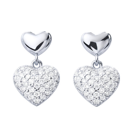Zvezda Aretes Corazón ZAR-PL-COR15-LLP plateados con circonias
