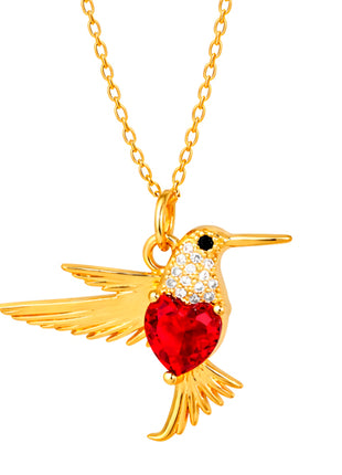 Zvezda Collar Colibrí ZCO-CH-COLI-RO chapa de oro de 18K y circonias color cristal y rojo