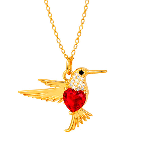 Zvezda Collar Colibrí ZCO-CH-COLI-RO chapa de oro de 18K y circonias color cristal y rojo