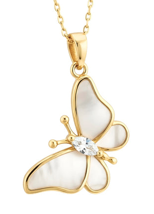 Zvezda Collar De Mariposa ZCO-CH-MARI-MP Esmaltado Madre Perla Chapa 18K