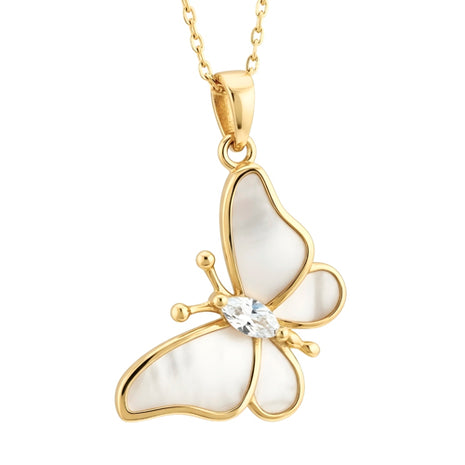 Zvezda Collar De Mariposa ZCO-CH-MARI-MP Esmaltado Madre Perla Chapa 18K