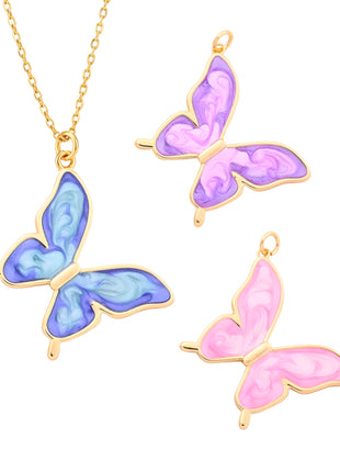 Zvezda Set de 3 Dijes de Mariposa ZET-CH-MAR-AMR azul, morada y rosa chapa de oro amarillo de 18k