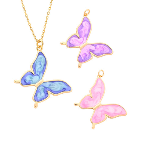 Zvezda Set de 3 Dijes de Mariposa ZET-CH-MAR-AMR azul, morada y rosa chapa de oro amarillo de 18k