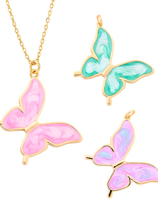 Zvezda Set de 3 Dijes de Mariposa ZET-CH-MAR-RVL rosa, verde y lila chapa de oro amarillo de 18k