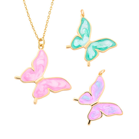 Zvezda Set de 3 Dijes de Mariposa ZET-CH-MAR-RVL rosa, verde y lila chapa de oro amarillo de 18k