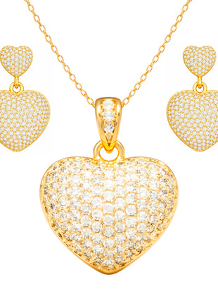 Zvezda Collar y Aretes Coarazón Lleno ZJU-CH-COR20-LL chapa de oro amarillo de 18K