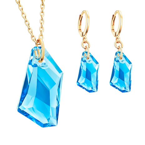 Zvezda Juego De Collar y Aretes ZJU-CH-DART-AQ De Art Aquamarine Chapa 18K