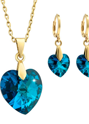 Zvezda Juego De Collar y Aretes ZJU-CH-HEA-BB Heart Bermuda Blue Chapa 18K