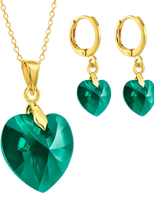Zvezda Juego De Collar y Aretes ZJU-CH-HEA-EME Heart Emerald Chapa 18K