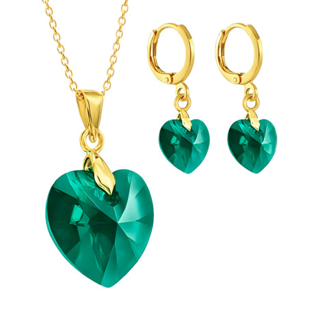 Zvezda Juego De Collar y Aretes ZJU-CH-HEA-EME Heart Emerald Chapa 18K