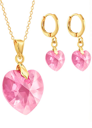 Zvezda Juego De Collar y Aretes ZJU-CH-HEA-ROS Heart Rose Chapa 18K
