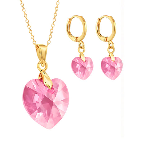 Zvezda Juego De Collar y Aretes ZJU-CH-HEA-ROS Heart Rose Chapa 18K