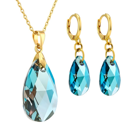 Zvezda Juego De Collar y Aretes ZJU-CH-LEAV-BKD Leaves Black Diamond Chapa 18K
