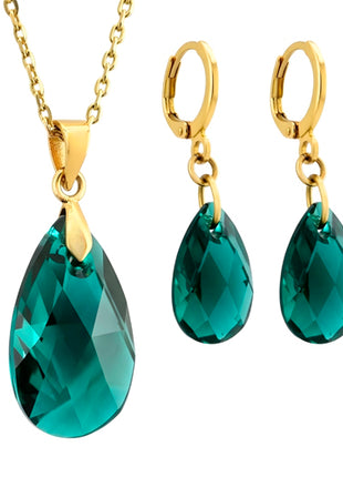 Zvezda Juego De Collar y Aretes ZJU-CH-LEAV-EME Leaves Emerald Chapa 18K