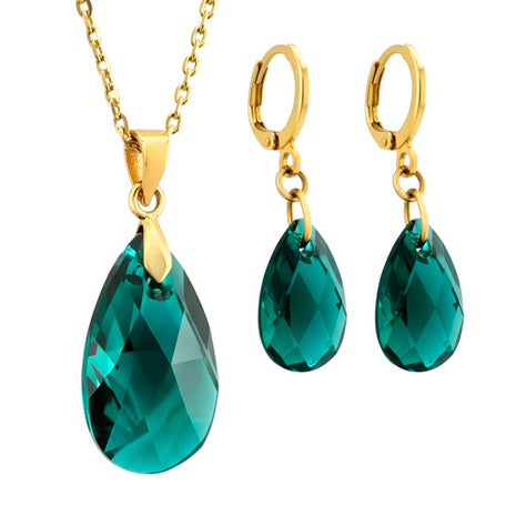 Zvezda Juego De Collar y Aretes ZJU-CH-LEAV-EME Leaves Emerald Chapa 18K