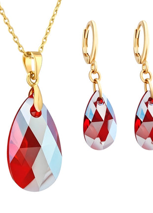 Zvezda Juego De Collar y Aretes ZJU-CH-LEAV-SIA Leaves Light Siam Chapa 18K