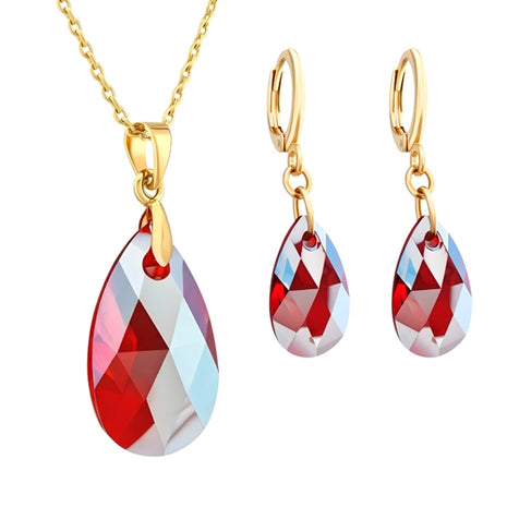Zvezda Juego De Collar y Aretes ZJU-CH-LEAV-SIA Leaves Light Siam Chapa 18K