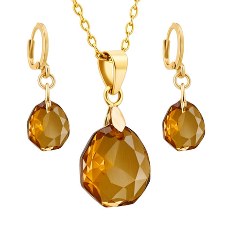 Zvezda Juego De Collar y Aretes ZJU-CH-MAJE-AMB Majestic Ambar Chapa 18K