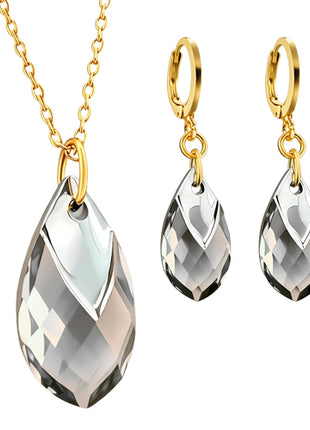 Zvezda Juego De Collar y Aretes ZJU-CH-PEAR-BKD Pear Shaped Chapa 18K