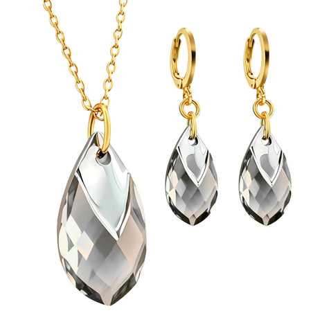 Zvezda Juego De Collar y Aretes ZJU-CH-PEAR-BKD Pear Shaped Chapa 18K