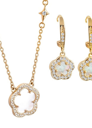 Juego de Collar y aretes Trébol madre perla chapa 18k ZJU-CH-TREB-MP Zvezda