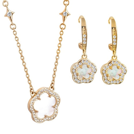 Juego de Collar y aretes Trébol madre perla chapa 18k ZJU-CH-TREB-MP Zvezda