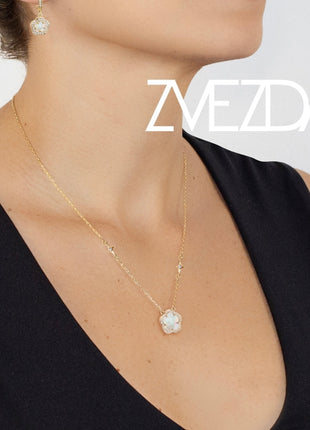 Juego de Collar y aretes Trébol madre perla chapa 18k ZJU-CH-TREB-MP Zvezda
