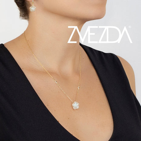 Juego de Collar y aretes Trébol madre perla chapa 18k ZJU-CH-TREB-MP Zvezda