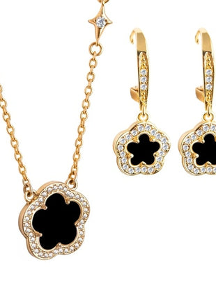 Juego de Collar y Aretes Trébol onix chapa 18K ZJU-CH-TREB-ON Zvezda