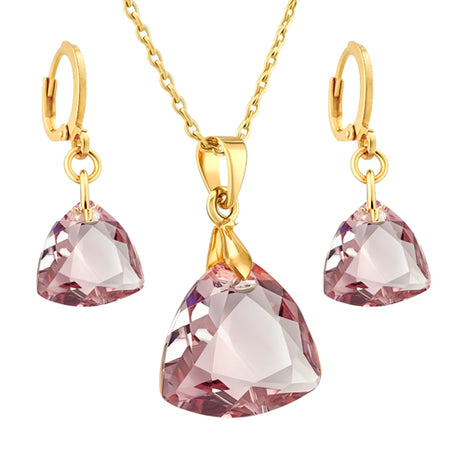 Zvezda Juego De Collar y Aretes ZJU-CH-TRIL-LAME Trilliant Light Amethyst Chapa 18K
