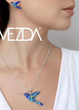 Juego de Collar y Aretes Colibrí azul ZJU-FIG-COL-AZU Zvezda