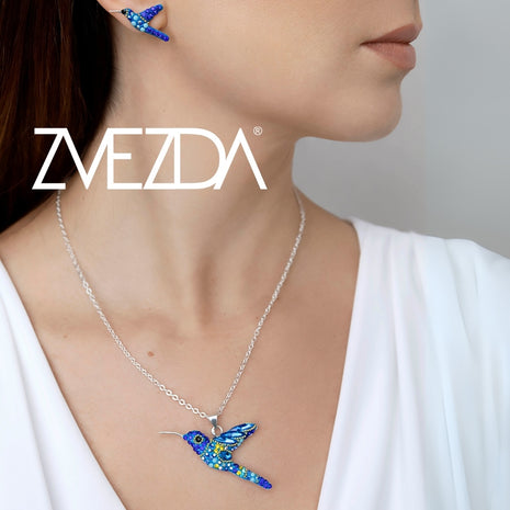 Juego de Collar y Aretes Colibrí azul ZJU-FIG-COL-AZU Zvezda