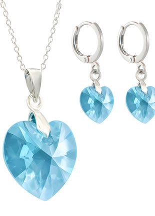 Zvezda Collar y aretes ZJU-PL-HEAR-AQU plateados corte heart aquamarine