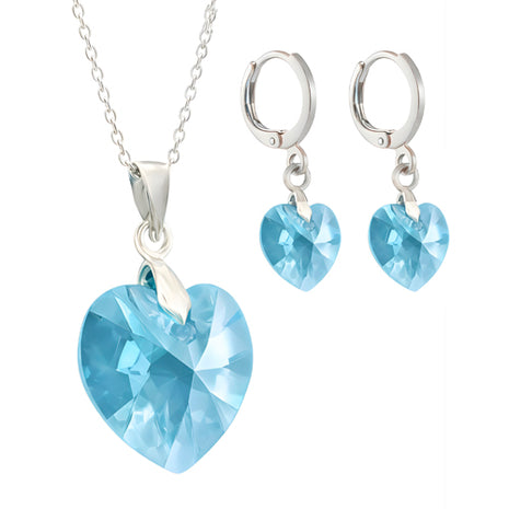 Zvezda Collar y aretes ZJU-PL-HEAR-AQU plateados corte heart aquamarine