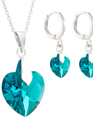 Zvezda Collar y aretes ZJU-PL-HEAR-BZ plateados corte heart blue zircon