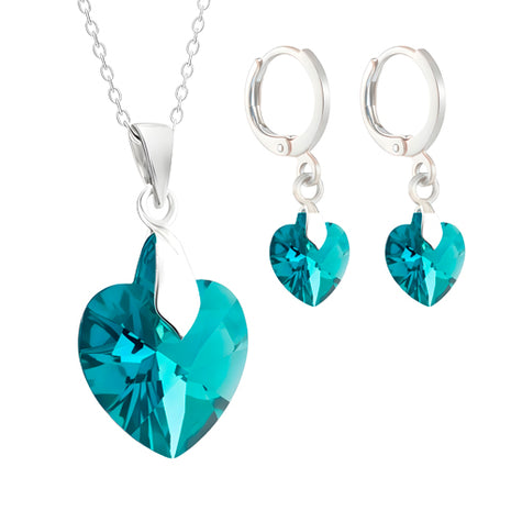 Zvezda Collar y aretes ZJU-PL-HEAR-BZ plateados corte heart blue zircon