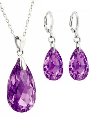 Zvezda Collar y aretes ZJU-PL-LEAV-AMET plateados corte leaves amethyst