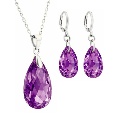 Zvezda Collar y aretes ZJU-PL-LEAV-AMET plateados corte leaves amethyst