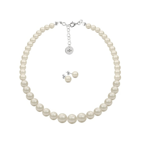 Set de Collar y Aretes perlas de cristal ZJU-PRLCR-CRM Zvezda